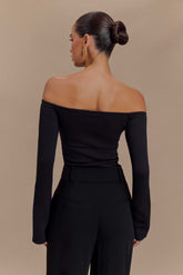 Marlene Scuba Jersey Contrast Top - Black/White